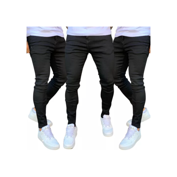 Kit 3 Calça Preta Masculina Jeans Com Lycra Estica Muito Nfe