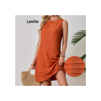 Lovito Vestido casual simples plissado para mulheres LBL20133