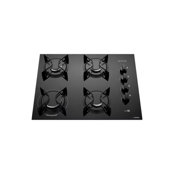 Cooktop 4 Bocas Preto Com Mesa Vidro Atlas Agile Up 127/220V Preto