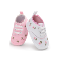 Tênis Bordado Floral De Cor Sólida Com Sola Macia E Cadarço Infantil/Sapatos De Bebê Menina