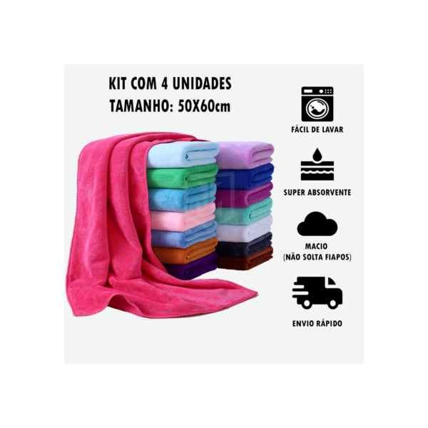 Kit 4 Panos Mágico de Chão Grande Super Absorvente de Microfibra para Limpeza Geral 50x60cm