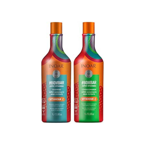 Inoar, Kit #Bombar Super Vitaminas – Shampoo e Condicionador Para Crescimento Acelerado, Fortalecimento Capilar, Redução da Queda e Brilho Intenso, 2x1L