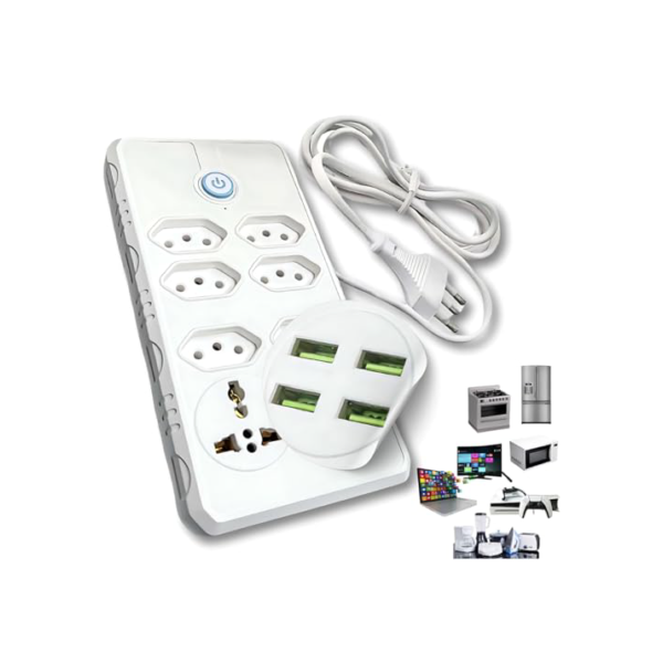 Extensão Elétrica 10A 7 Tomadas com 4 Portas USB | Filtro de Linha Bivolt 110V 220V | Cabo 2m com Proteção Contra Surtos | Ideal para Escritório, Gamer, Casa, Eletrodoméstico, Viagem e Estudo