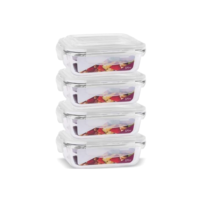 Kit 4 Potes de Vidro Retangular com Tampa Hermética e Vedação de Silicone - Armazenamento Seguro e Versátil de 370ml para Alimentos (Branco)