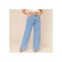 Calça Wide Leg Jeans Feminina Cintura Alta Levanta Bumbum