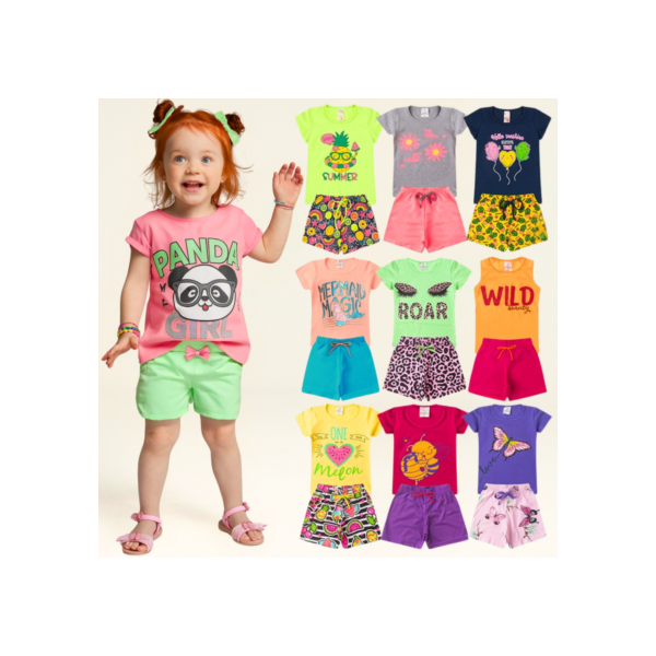 Kit 10 Peças Sortido de Roupa Infantil Menina 5 Camisetas + 5 Shorts