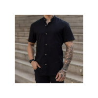 Camisa Social Masculina Manga Curta Gola Padre Casual