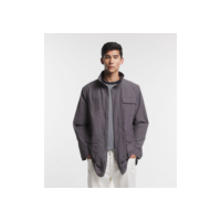 Parka Alongada em Tecido Tecnológico com Bolsos Utilitários Cinza