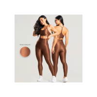 Conjunto fitness canelado feminino academia top e legging esportivo com brilho