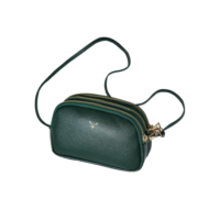 Bolsa Transversal Feminina em Couro Vegano, 3 Compartimentos com Zíper, Alça Ajustável (Verde)