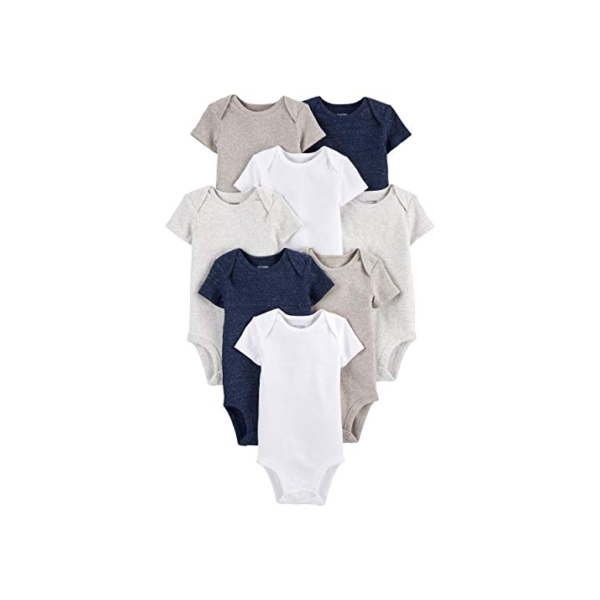 Simple Joys by Carter's Pacote com 8 bodies de manga curta para bebês, Azul-marinho/branco/aveia, 6-9 Meses