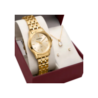 Kit Relógio Mondaine 32611LPMKDE1K1 Dourado + Colar e Brincos