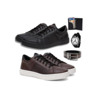 Kit 2 Pares Sapatênis Tênis Casual Masculino + Conjunto Kit - Preto+Marrom