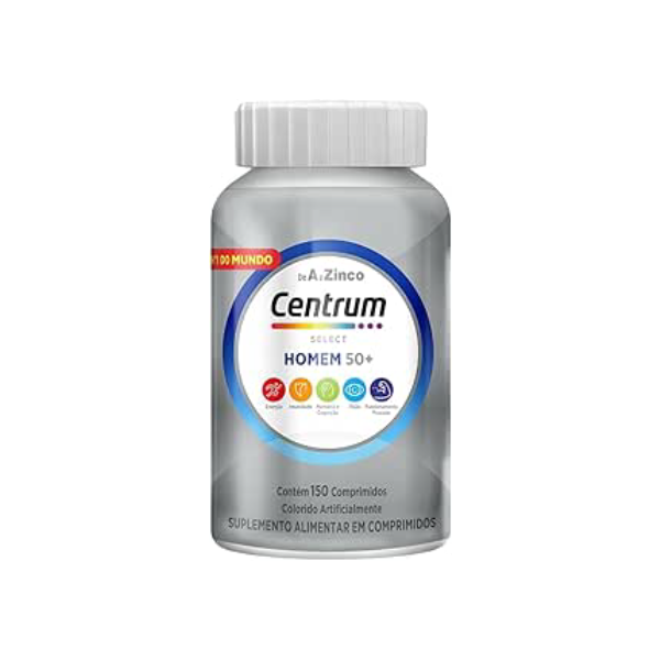 Centrum Homem Select 50 Mais, Multivitamínico Adulto com Vitamina D e Vitamina B12, Memória, Clareza Mental e Compreensão, 150 Comprimidos
