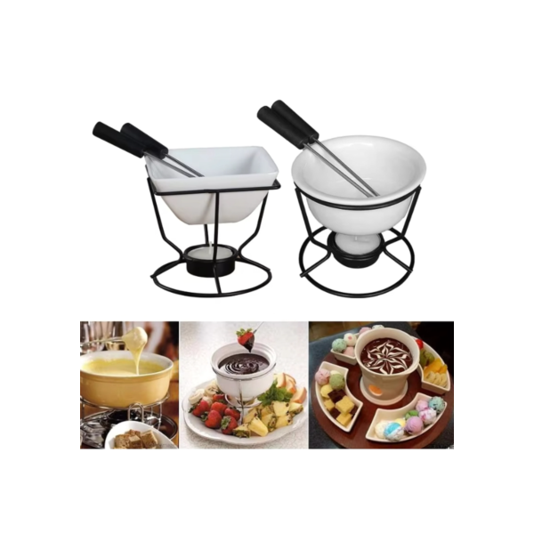 Diy conjunto de fondue de chocolate cerâmica manteiga aquecedores com prateleira