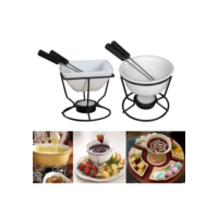 Diy conjunto de fondue de chocolate cerâmica manteiga aquecedores com prateleira