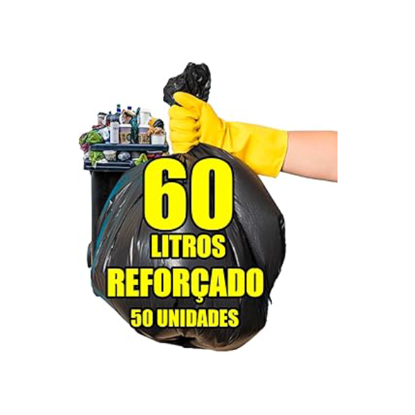 Saco De Lixo 60 Litros Reforçado Grosso 50 unidades Grande Preto Resistente Forte Pacote Lixex Sacos para Lixo