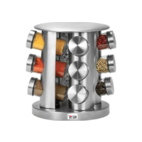Porta Tempero Giratório 360 com 12 potes vidro suporte inox Tche Amo