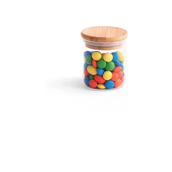 Oikos - Pote de Vidro 200ml com Tampa de Bambu Hermético Redondo Flat