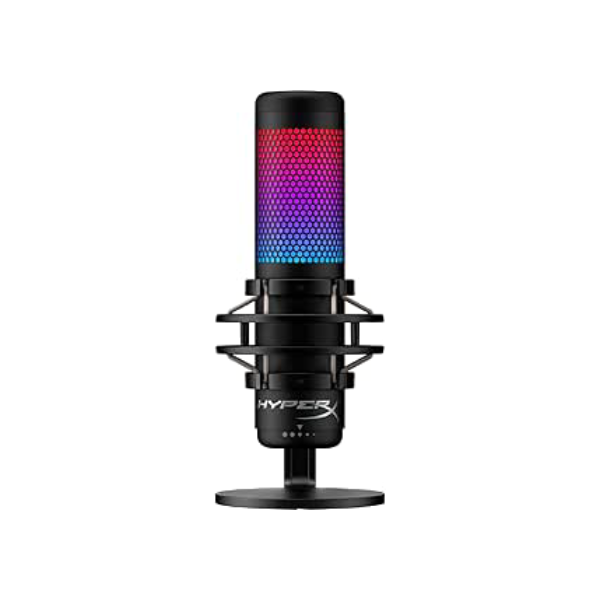 Microfone Condensador HyperX QuadCast S – RGB Personalizável, Toque para Silenciar, Antivibração, Filtro Pop, 4 Padrões Polares, USB, para Streaming e Criação de Conteúdo, Preto (4P5P7AA)