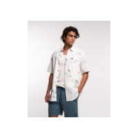 Camisa Manga Curta em Tricoline com Estampa Coqueiro Branco