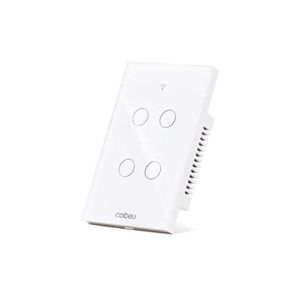 Interruptor Inteligente WiFi, Interruptor Smart Sem Fio Doméstico Multifuncional, Controle Remoto de Eletrodomésticos Por Celulares, Interruptor Cronometrado, 4 botões(MB304 com neutro)