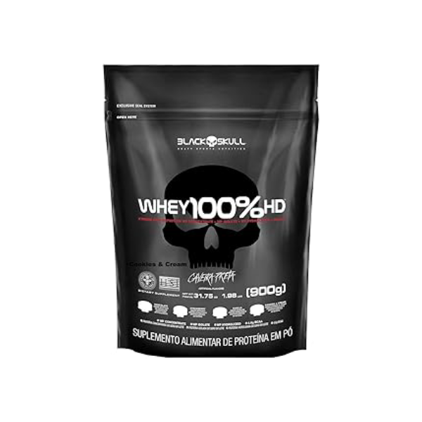 Whey 100% Hd - 900G Refil Cookies e Cream, Black Skull