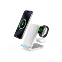 Carregador Sem Fio, 15W 3 em 1 Estação de Carregamento Rápido, Compatível com iPhone 16/15/14/13/12/11 (Pro, Pro Max)/XS/XR, Apple Watch e AirPods, Versão Atualizada com Função Dobrável (Branco)