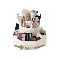 Organizador de Pincéis de Maquiagem Giratório com 13 Divisórias, Suporte Giratório de Cosméticos, Organizador de Banheiro – Cor Off White