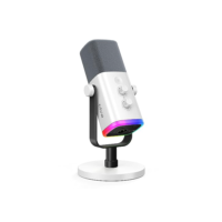 FIFINE Microfone para jogos XLR/USB para podcasting, microfone RGB para computador PC, com botão de ganho, botão de mudo, conector de monitoramento, microfone para jogadores para gravação- AM8 Branco