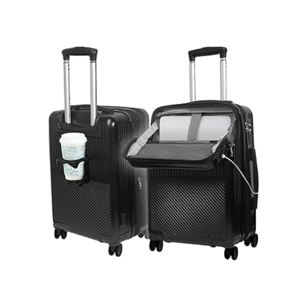 GMTA Mala de Viagem de Bordo 10Kg Expansível Rígida Padrão ANAC com 4 Rodas duplas 360° Cadeado Anti Furto Compartimento Exclusivo para Notebook Saída USB para carregamento de Celular (Preta)