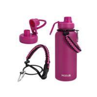 Garrafa Térmica De Água Isolada 1000ml Quente & Frio De Aço Inox Com Alça (Vermelho Rosa)