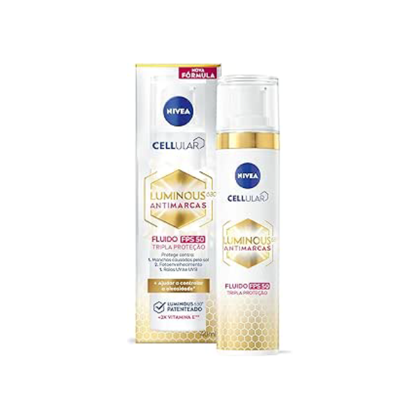 NIVEA Fluido Facial Protetor Cellular Luminous 630 FPS 50 40ml - Reduz e previne manchas escurecidas, uniformiza o tom da pele e conta com Ácida Hialurônico, Vitamina E e filtro