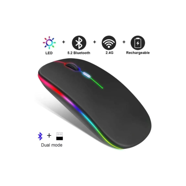 Mouse sem fio dual band receptor nano 2,4ghz / Bluetooth RGB recarregável MS-S350L