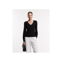 Blusa em Viscose com Decote V e Superfície com Fio Metalizado Preto