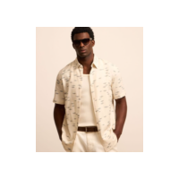 Camisa Regular em Voil com Estampa de Peixes Off White