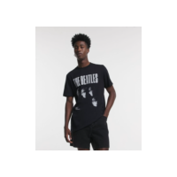 Camiseta Regular em Meia Malha com Estampa The Beatles Preto