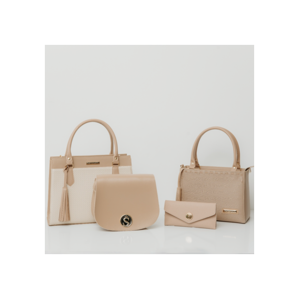 Bolsas Feminina 4 Peças Grande Tote Média Tiracolo Pequena Trarnsversal Carteira Santorini Handbag