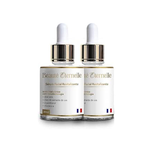 Kit 2 Unidades Sérum Facial Hidratante Revitalizante Rejuvenescedor Beauté Éternelle 30ml com Ácido Hialurônico (Aloe Vera, Óleo de Semente de Uva, D-panthenol e Vitamina E)