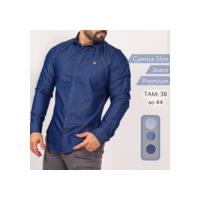 Camisa Social Masculina Jeans Manga Longa Slim 100% Algodão Elegante Botão Luxo