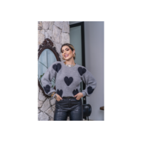 Blusa de Frio Feminina Oversize Tricô Inverno de Lã Ponto Crochê Coração de Pelinho Laffy Tricot