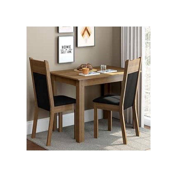 Conjunto Sala de Jantar Madesa Lola Mesa Tampo de Madeira com 2 Cadeiras - Rustic/Preto/Sintético Preto
