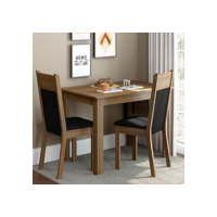 Conjunto Sala de Jantar Madesa Lola Mesa Tampo de Madeira com 2 Cadeiras - Rustic/Preto/Sintético Preto