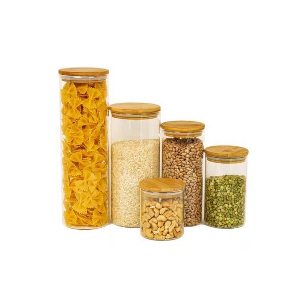 Potes De Vidro Pra Mantimentos Com Tampa Bambu Oikos COZ01557 5 Pçs Cor Marrom-claro