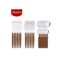 Belifou Kit 24 Jogo De Talheres Aço Inoxidável 416 Prata Alças De Madeira - Diana