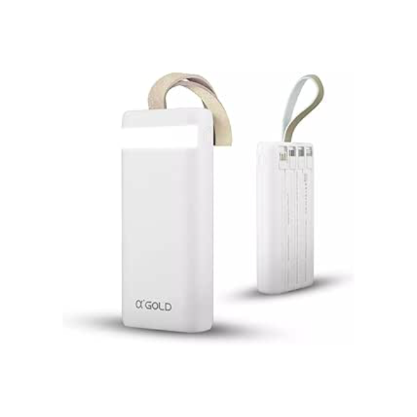 Carregador sem fio Universal Portátil Power bank Turbo 20000mah com 4 cabos saída USB Tipo C/Micro USB/USB/USB Visor de Carga (Branco)