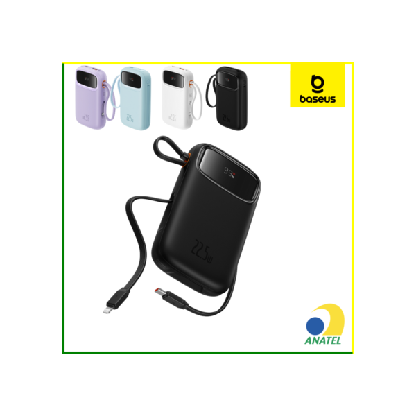 Baseus Power Bank QPOW 10000mAh 22.5W Carregador Portátil Display Digital Turbo USB-C USB-A Lightni
