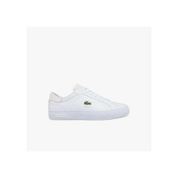 Tênis De Couro Masculino Lacoste De Estampa De Réptil Powercourt - Branco