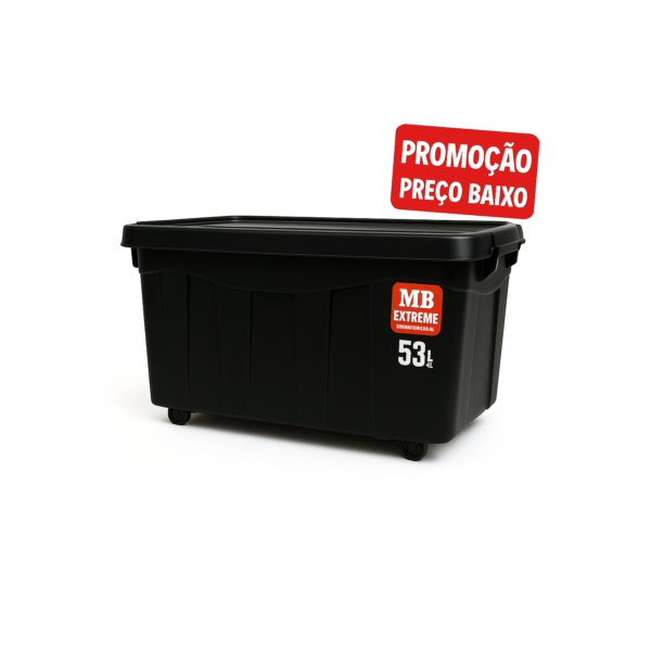 CAIXA ORGANIZADORA 53 LITROS MB PRETA COM TRAVAS E RODINHAS