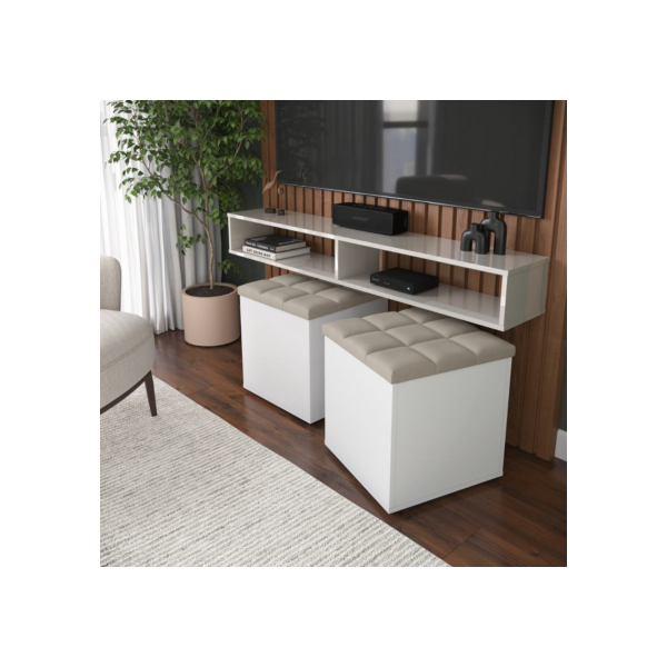 Kit Puff Baú Suede Decorativo Organizador Sala Quarto Escritório